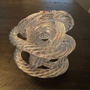 Hand Blown Art Glass Clear Twisted Orb Infinity Knot Decor by hqt